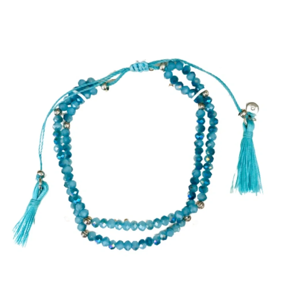 LC Lauren Conrad Aqua December Birthstone Bracelet Tassel Beaded Adjustable NWT